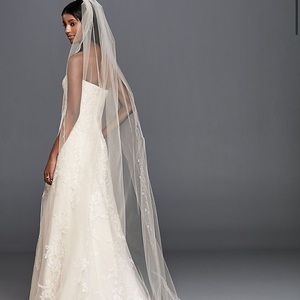 Beaded Floral Cathedral Veil wtih Scallop Edge